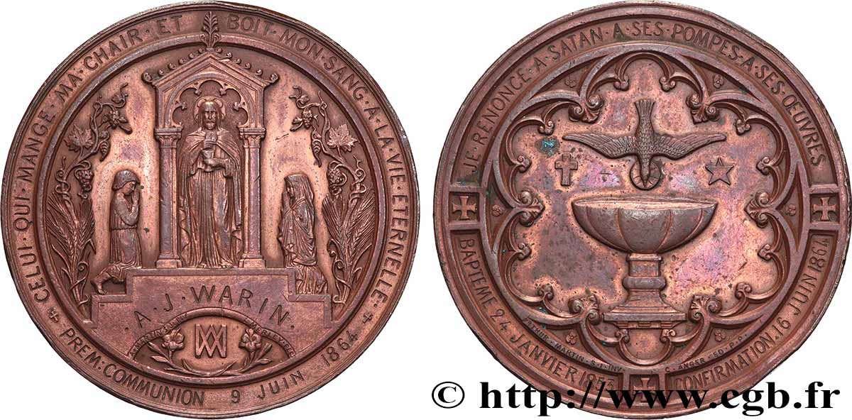 SECOND EMPIRE Médaille de Baptême, Communion et Confirmation XF