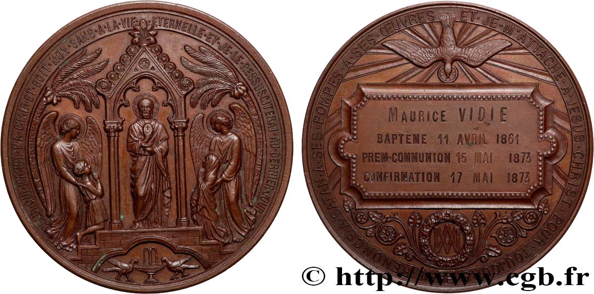 III REPUBLIC Médaille de Baptême, Communion et Confirmation AU