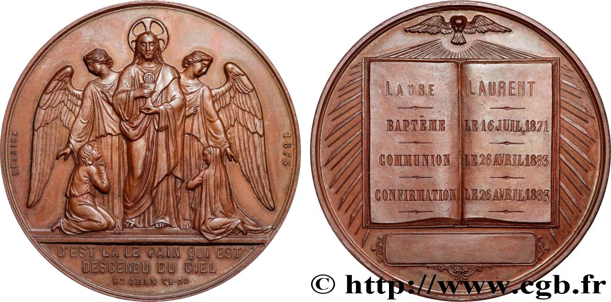TROISIÈME RÉPUBLIQUE Médaille de baptême, communion et confirmation SUP/TTB+