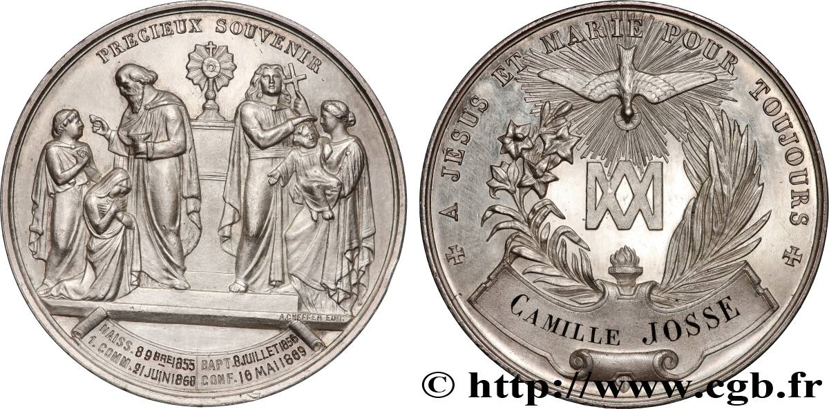 SECOND EMPIRE Médaille, Précieux souvenir de la première communion TTB+