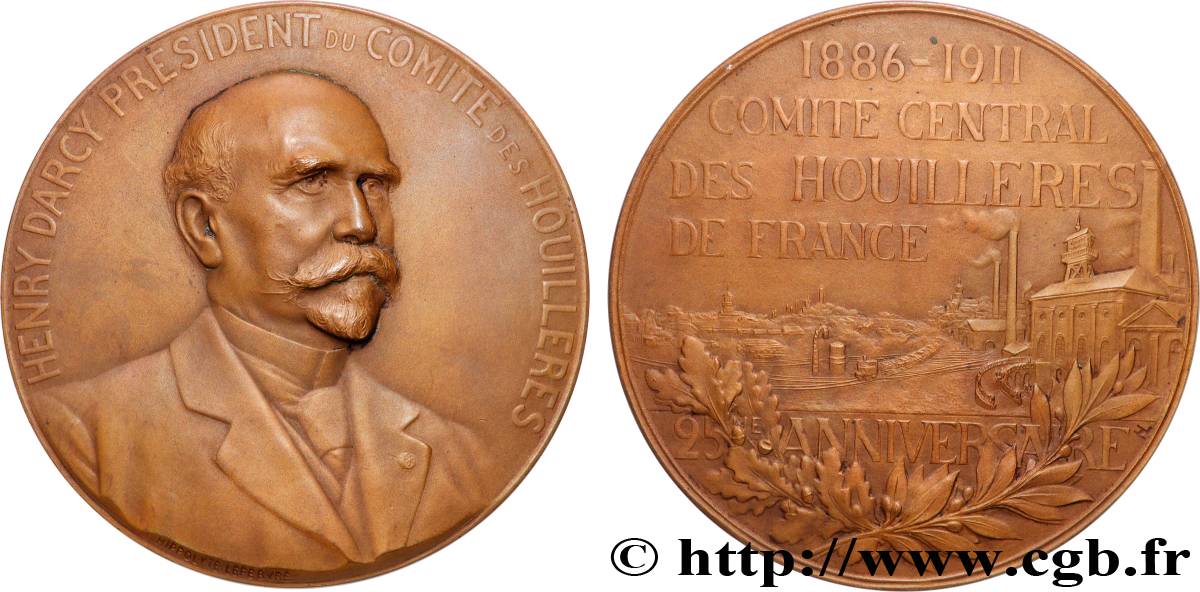 TROISIÈME RÉPUBLIQUE Médaille, Henry Darcy, Président du comité des Houillères,j 25e anniversaire SUP