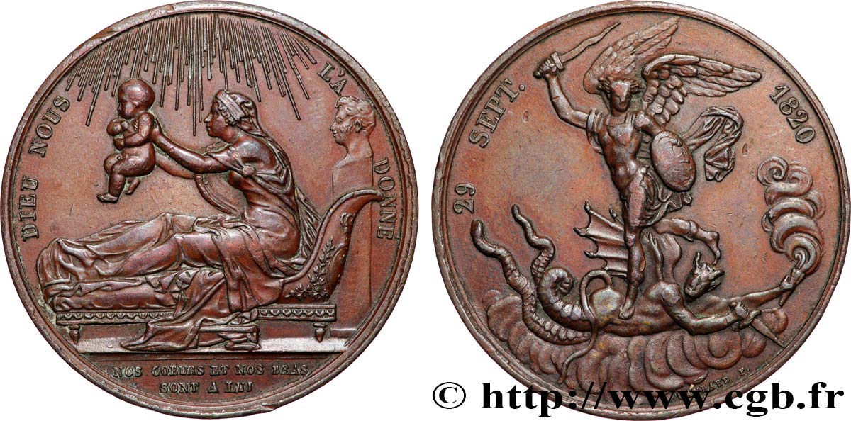 HENRI V COMTE DE CHAMBORD Médaille, Naissance de Henri, duc de Bordeaux, futur comte de Chambord XF