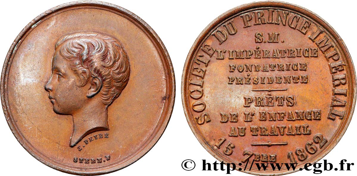 NAPOLÉON IV Médaille, Société du Prince Impérial, prêts de l’enfance au travail XF/AU