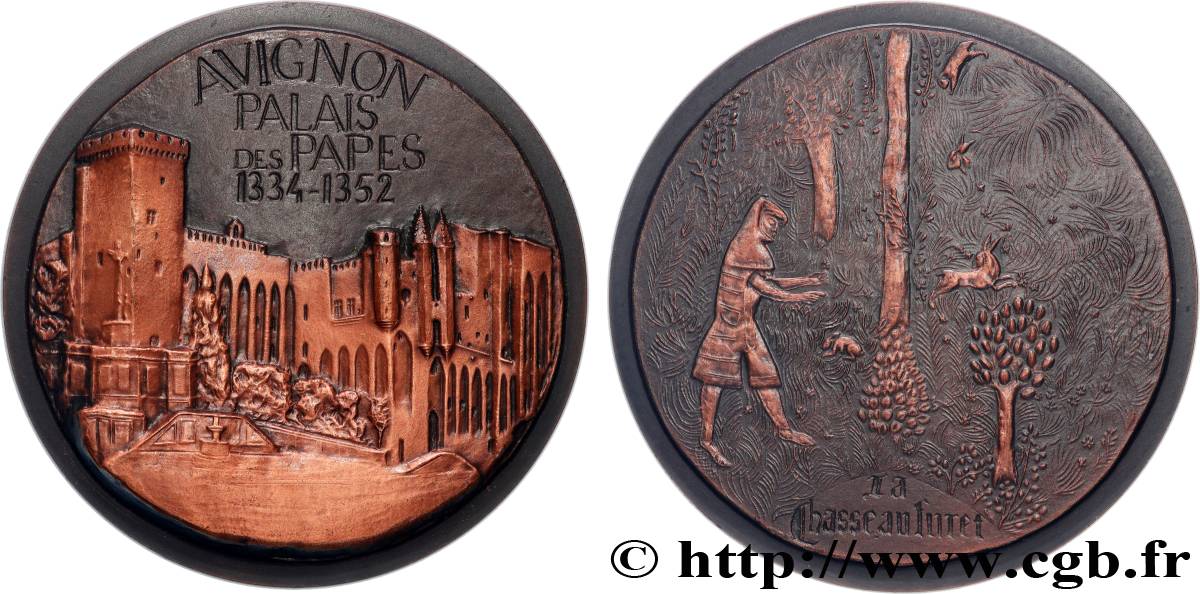FUNFTE FRANZOSISCHE REPUBLIK Médaille, Le Palais des papes, La chasse au furet, n°33 VZ