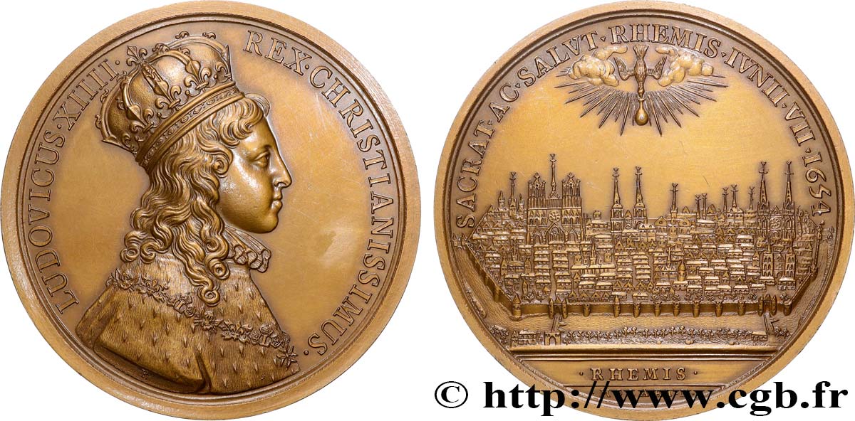 LOUIS XIV LE GRAND OU LE ROI SOLEIL Médaille, Le sacre de Reims, refrappe SUP