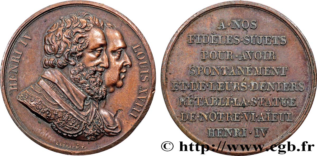 LUIGI XVIII Médaille, Rétablissement de la statue de Henri IV le 28 octobre 1817 BB