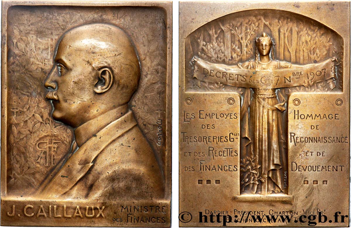 TROISIÈME RÉPUBLIQUE Plaquette, Joseph Caillaux, ministre des finances TTB