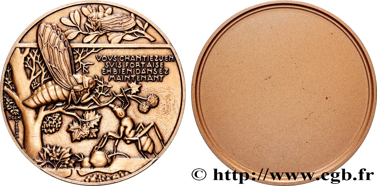 LITTÉRATURE : ÉCRIVAINS/ÉCRIVAINES - POÈTES Médaille, La cigale et la fourmi, refrappe SUP+