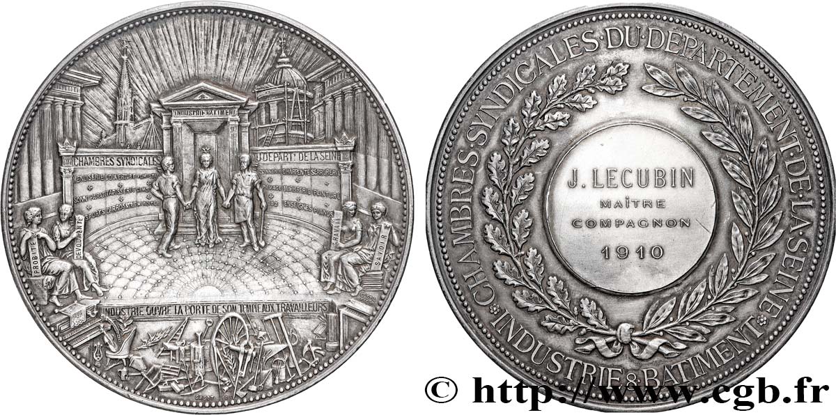 TROISIÈME RÉPUBLIQUE Médaille, Chambres syndicales du département de la Seine TTB+