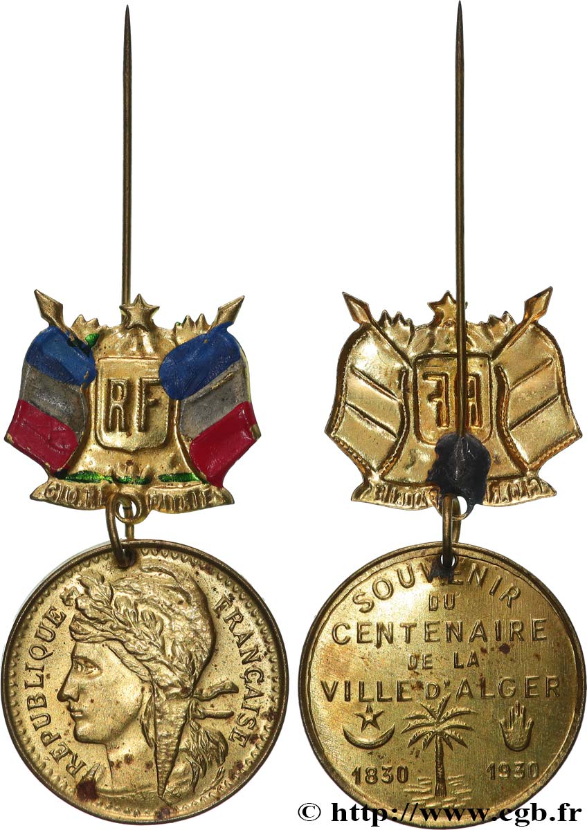 ALGÉRIE - TROISIÈME RÉPUBLIQUE Médaille, Souvenir du centenaire de la ville d’Alger MBC+