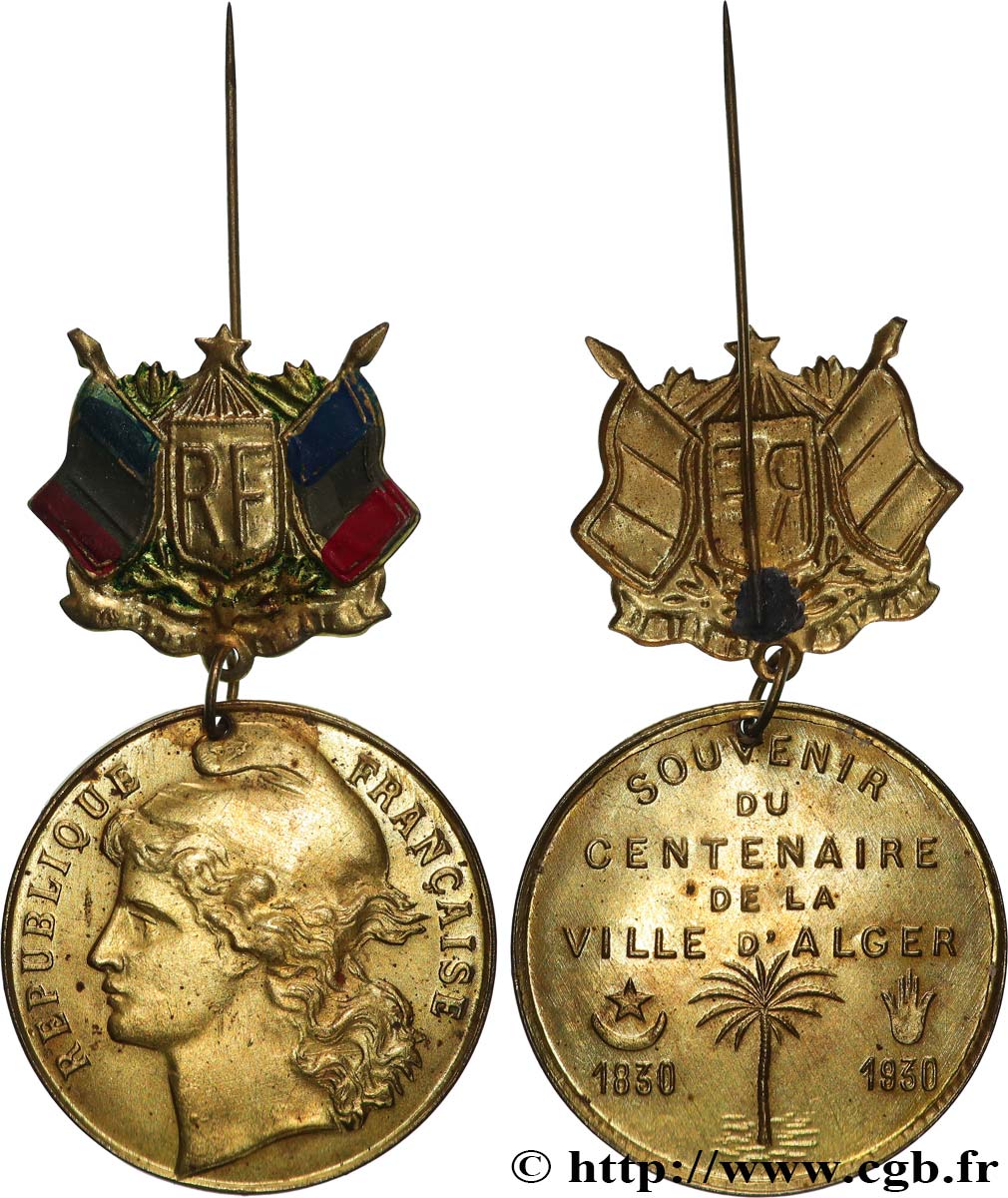 ALGÉRIE - TROISIÈME RÉPUBLIQUE Médaille, Souvenir du centenaire de la ville d’Alger TTB+/SUP