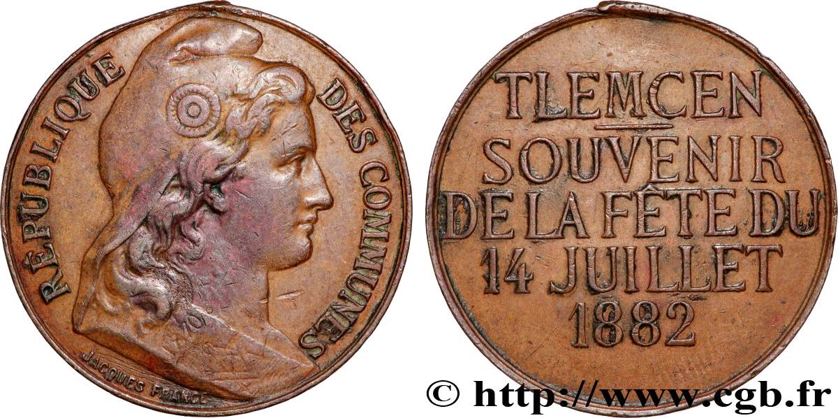 ALGÉRIE - TROISIÈME RÉPUBLIQUE Médaille, Souvenir de la fête du 14 juillet XF
