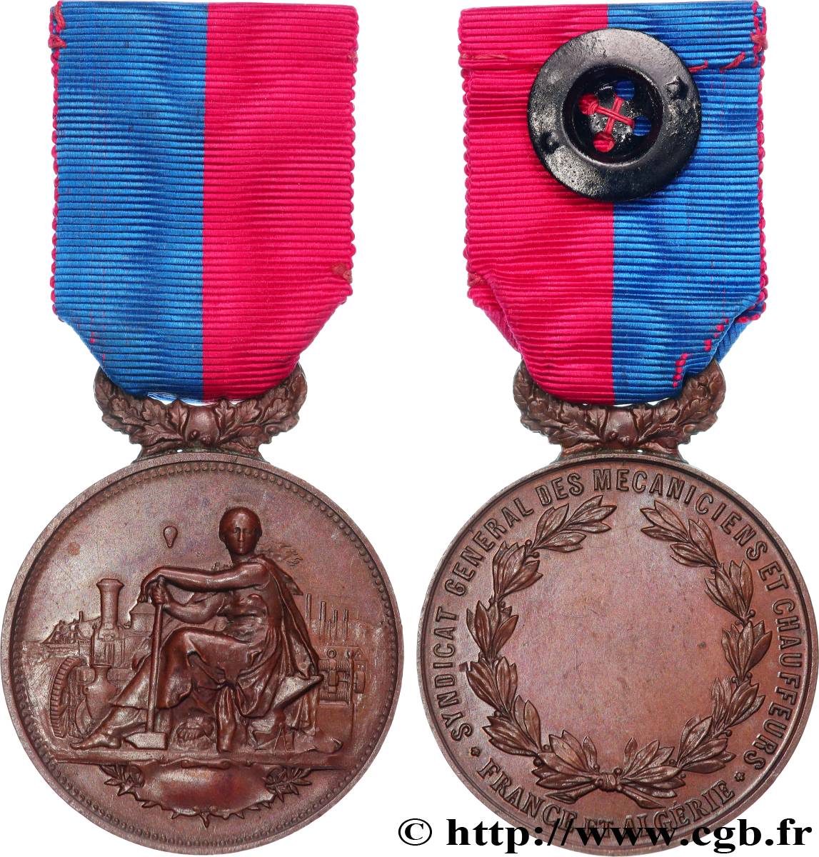 ALGÉRIE - TROISIÈME RÉPUBLIQUE Médaille, Syndicat général des mécaniciens et chauffeurs AU