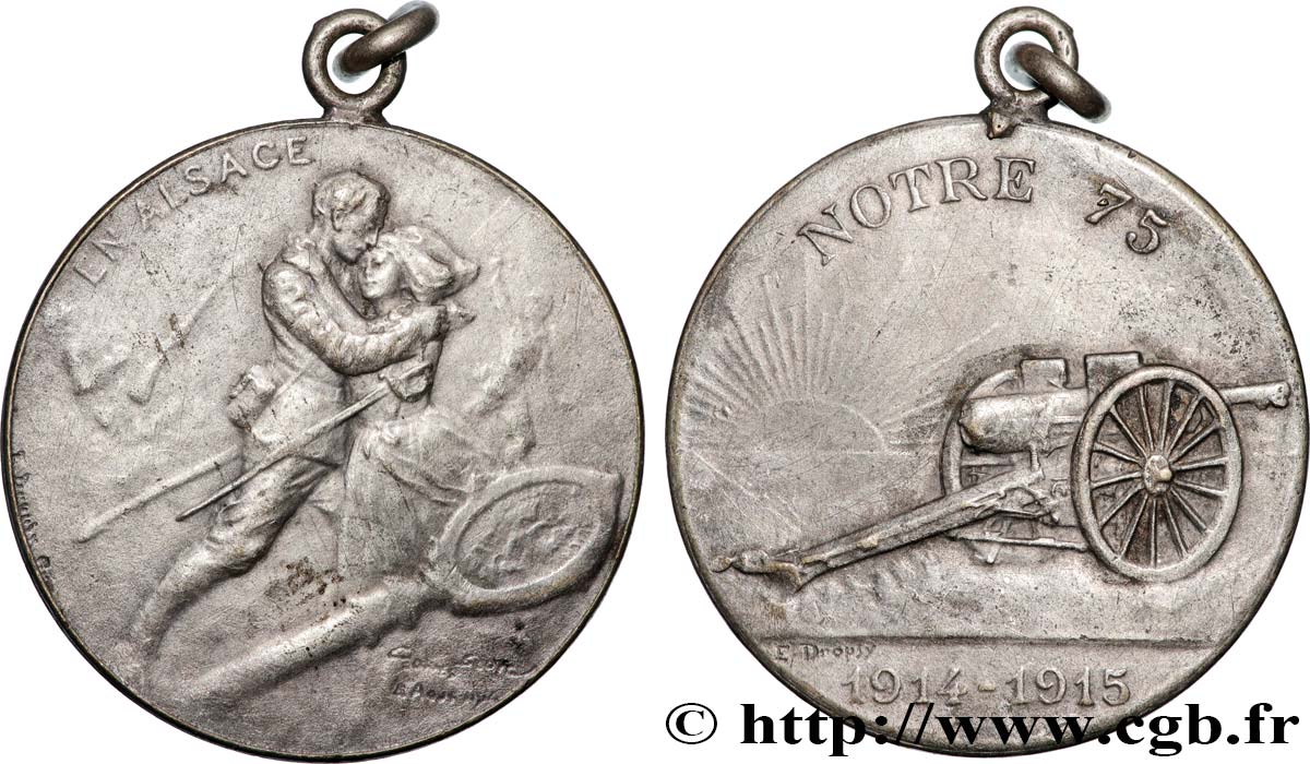 III REPUBLIC Médaille, En Alsace, Notre 75 AU