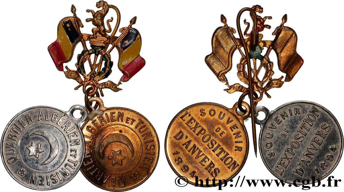 ALGÉRIE - TROISIÈME RÉPUBLIQUE Médaille, Souvenir de l’exposition d’Anvers, Quartier Algérie et Tunisien TTB