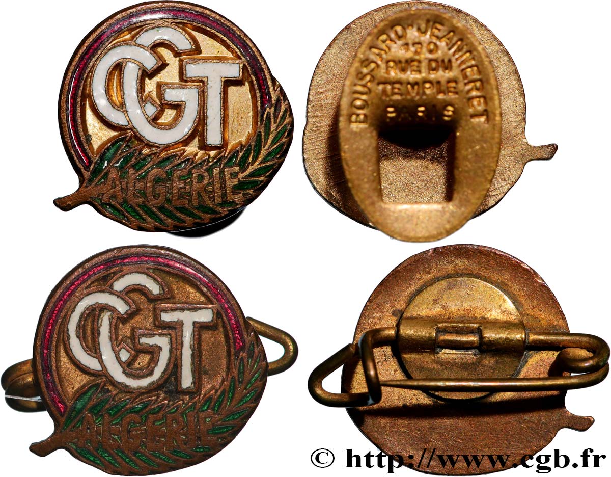 ALGÉRIE - TROISIÈME RÉPUBLIQUE Lot de 2 insignes, CGT Algérie TTB+