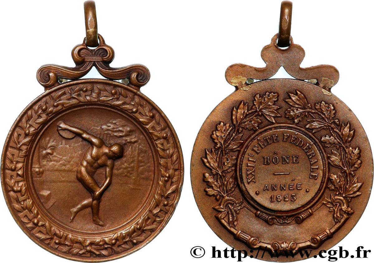 ALGÉRIE - TROISIÈME RÉPUBLIQUE Médaille, 22ème fête fédérale de Bône SUP
