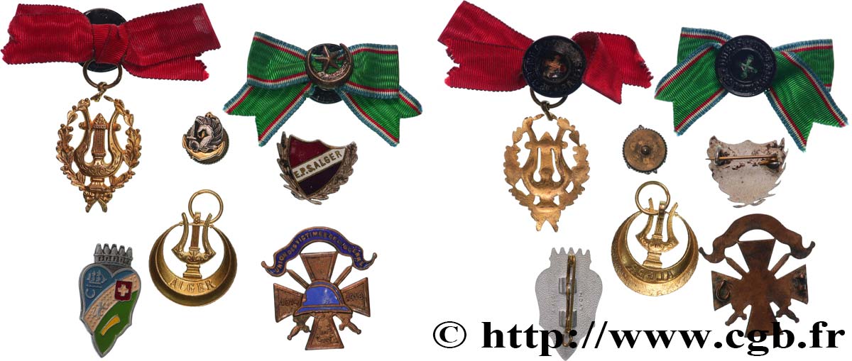 ALGÉRIE - TROISIÈME RÉPUBLIQUE Lot de 7 insignes TTB