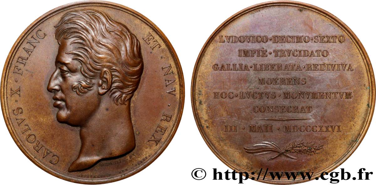 CHARLES X Médaille, Monument à la mémoire de Louis XVI AU/AU