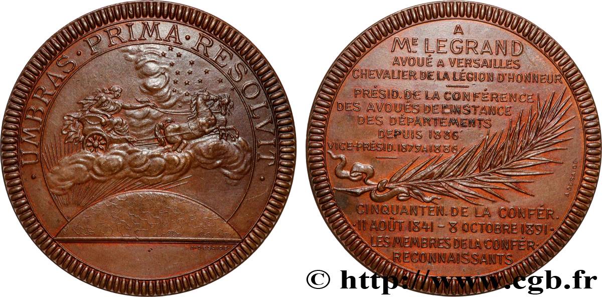 III REPUBLIC Médaille, Cinquantenaire de la conférence des avoués de l’instance des départements AU