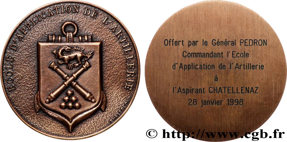 CINQUIÈME RÉPUBLIQUE Médaille, École d’application de l’artillerie TTB+