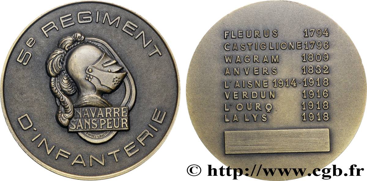 V REPUBLIC Médaille, 5e Régiment d’Infanterie AU