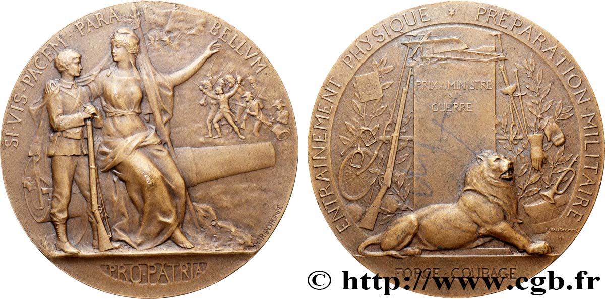 III REPUBLIC Médaille PRO PATRIA - Préparation militaire XF