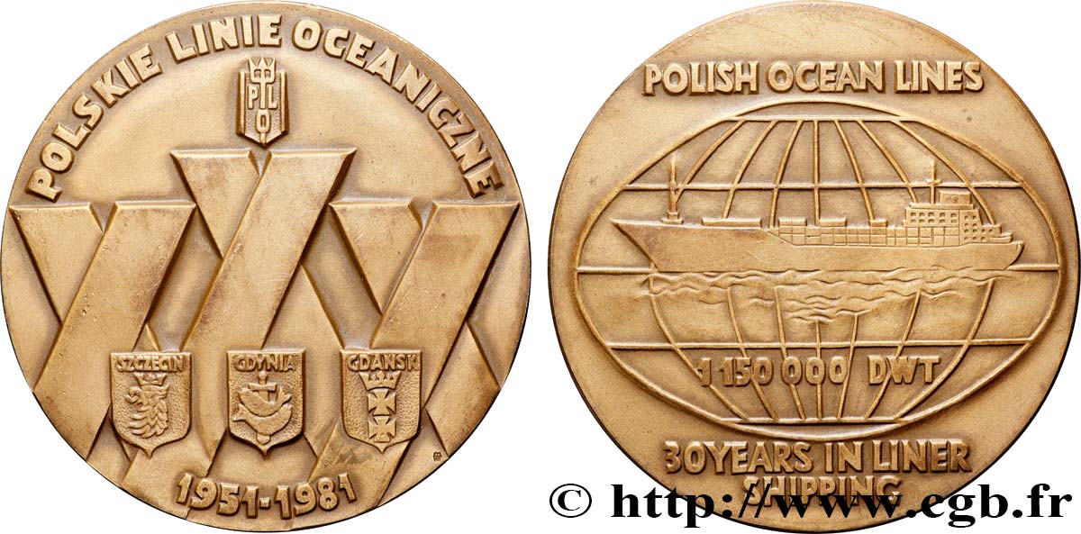 POLAND Médaille, 30e anniversaire de la ligne maritime polonaise AU