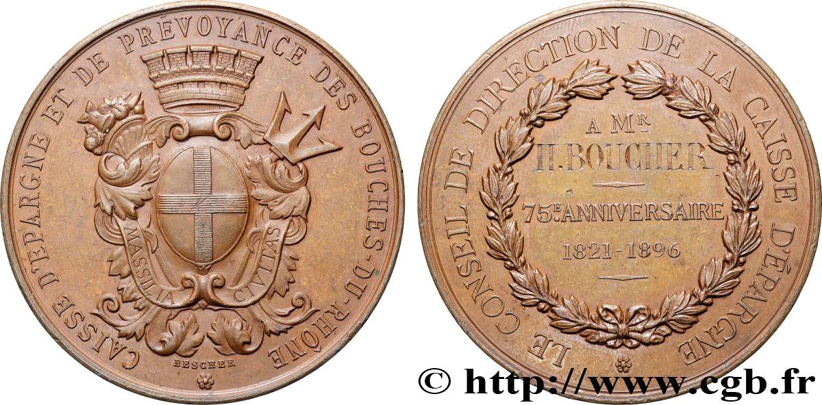 DRITTE FRANZOSISCHE REPUBLIK Médaille, 75ème anniverssaire de la caisse d’épargne et prévoyance des Bouches-Du-Rhône fVZ
