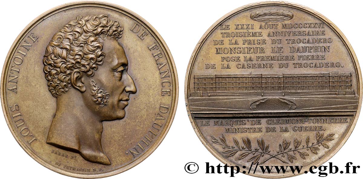 CHARLES X Médaille, Pose de la première pierre de la caserne du Trocadéro par le duc d Angoulême MS
