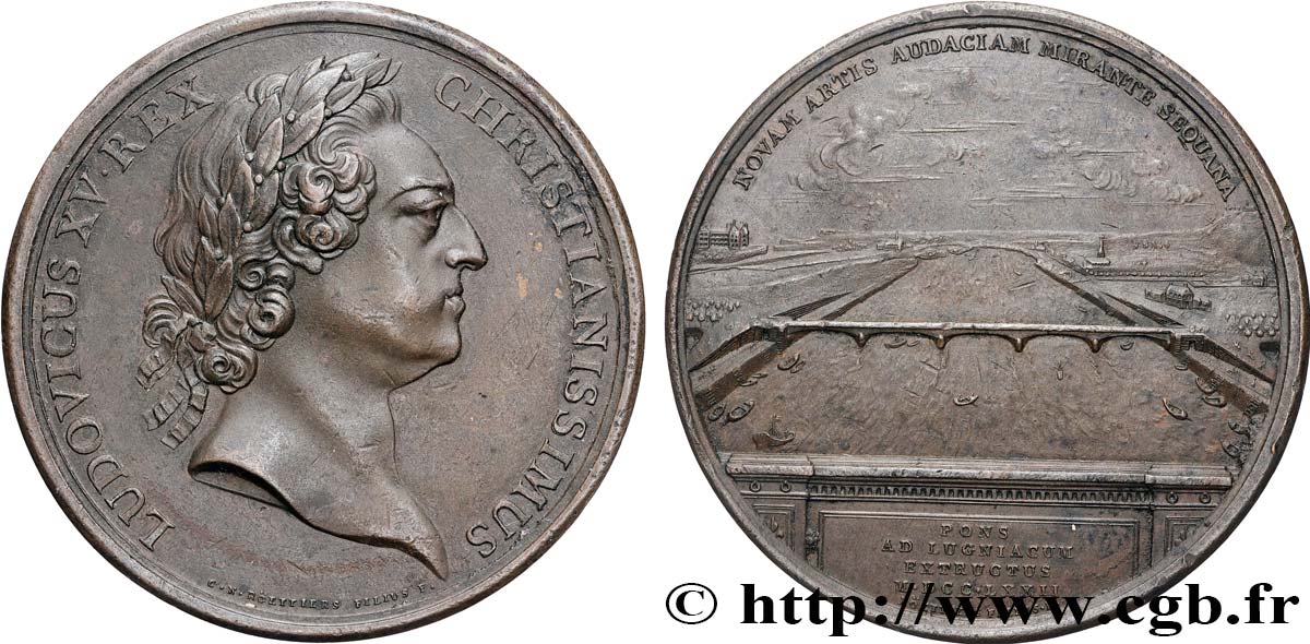 LOUIS XV  THE WELL-BELOVED  Médaille célèbrant le pont construit à Neuilly MBC