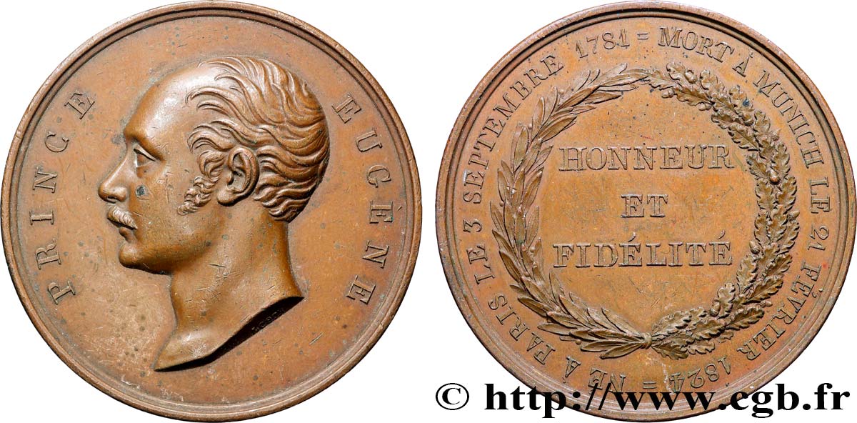 LOUIS XVIII Médaille, Prince Eugène de Beauharnais, Honneur et Fidélité TTB/TTB+