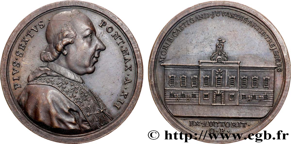 ITALIE - STATO PONTIFICIO - PIUS VI (Giovanni Angelo Braschi Médaille, Nouvelle prison de Treia (Macerata) SPL
