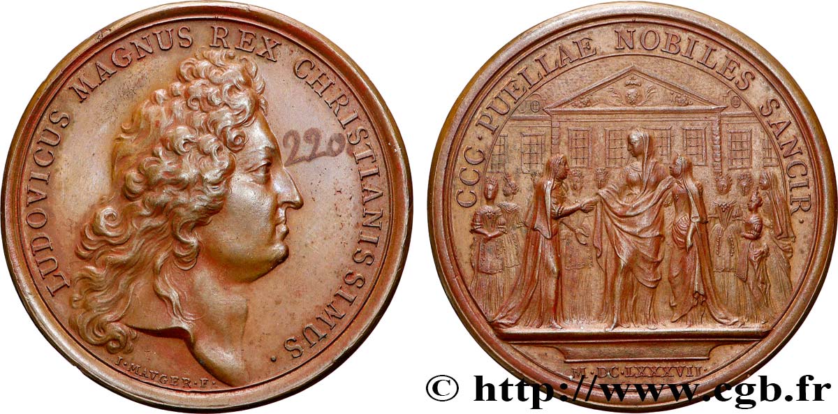 LOUIS XIV  THE SUN KING  Médaille, Maison royale de Saint-Cyr AU