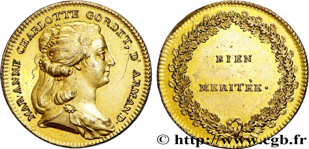 THE CONVENTION Médaille, Marie-Anne Charlotte Corday AU