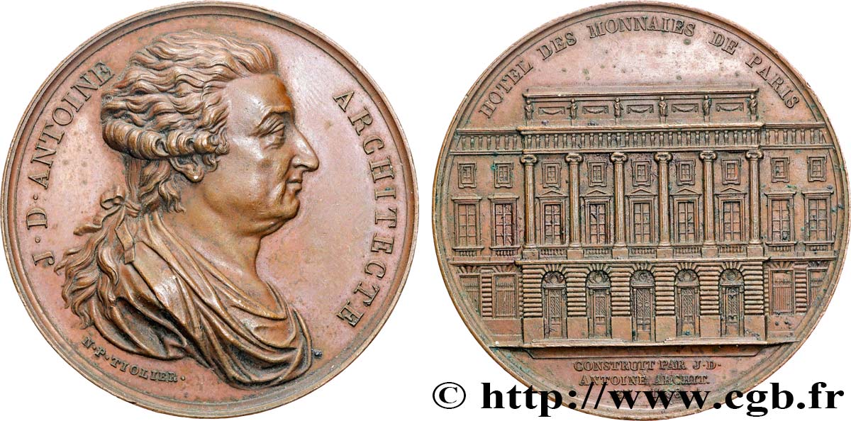 CHARLES X Médaille, Jacques-Denis Antoine, architecte de l Hôtel des Monnaies de Paris TTB+