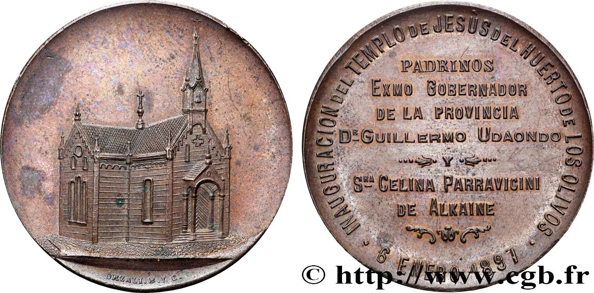 ARGENTINE - RÉPUBLIQUE ARGENTINE Médaille, Inauguration du temple de Jésus au jardin des oliviers AU/AU