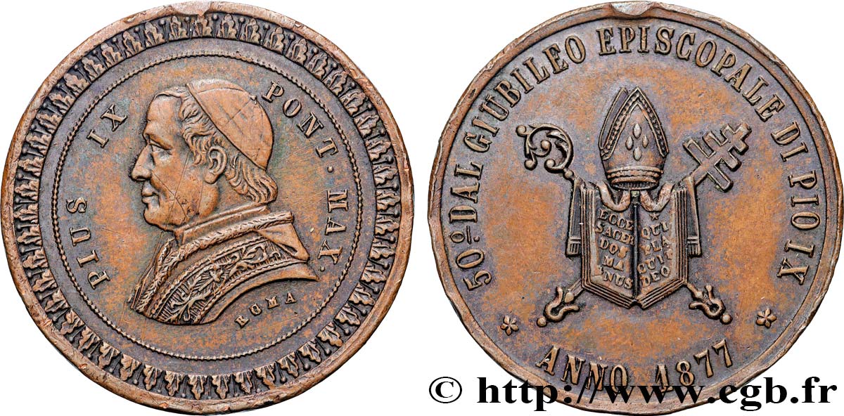 VATICAN - PIUS IX (Giovanni Maria Mastai Ferretti) Médaille, 50e jubilé épiscopal XF
