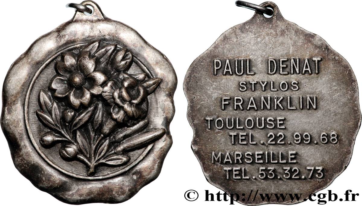PUBLICITÉ ET JETONS PUBLICITAIRES Médaille, Bouquet de fleurs, Paul Denat Stylos Franklin TTB+
