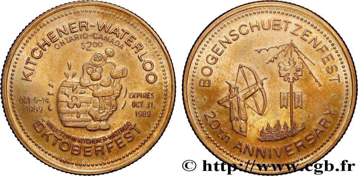 CANADA Médaille, 2 dollars Oktoberfest, 20e anniversaire du festival   AU