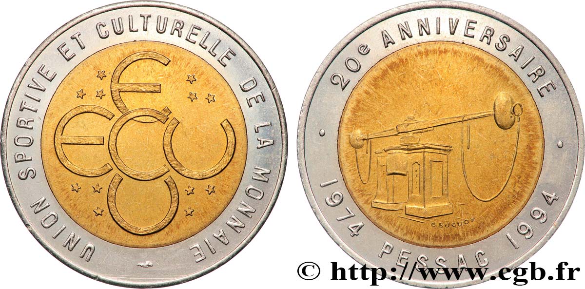 CINQUIÈME RÉPUBLIQUE Médaille, Double Écu, Union sportive et culturelle de la Monnaie SUP