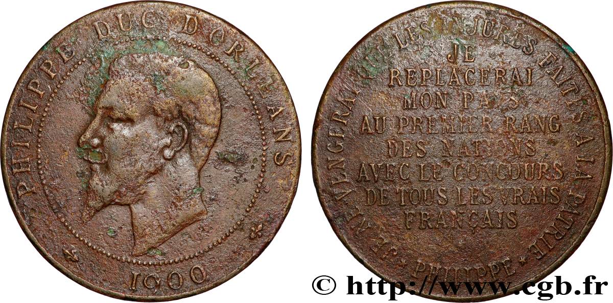 TROISIÈME RÉPUBLIQUE Médaille, Philippe d’Orléans, frappe médaille module de 10 centimes TB