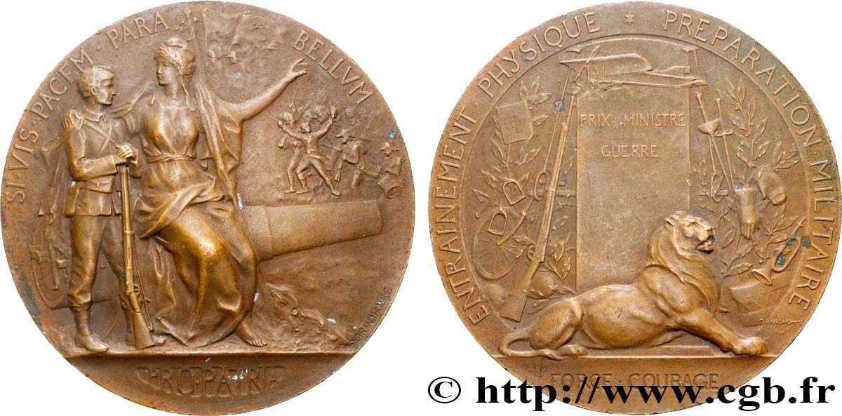 III REPUBLIC Médaille, PRO PATRIA - Préparation militaire XF
