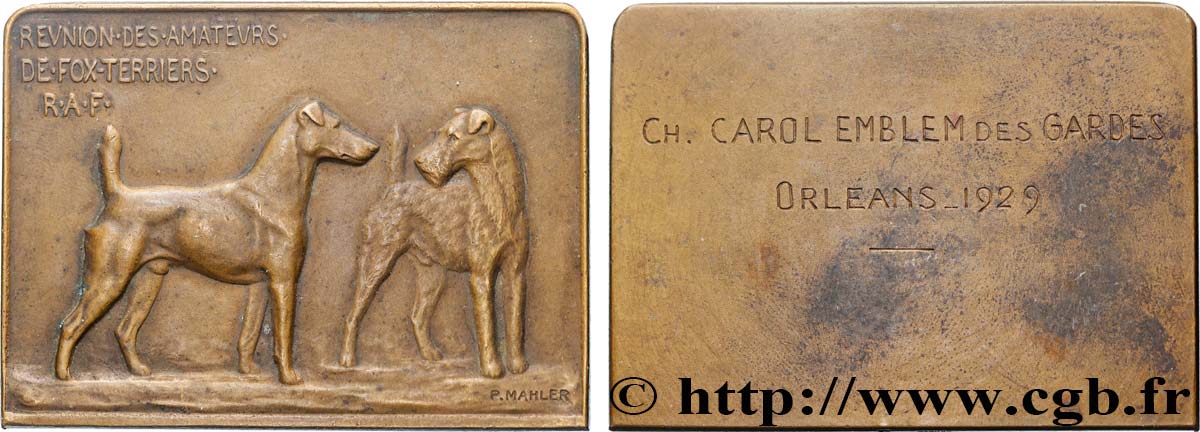 III REPUBLIC Plaquette, Réunion des amateurs de fox-terriers XF