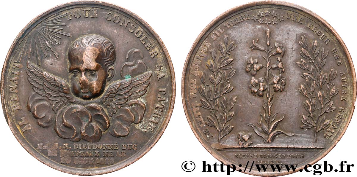 LOUIS XVIII Médaille, Naissance du Duc de Bordeaux VF/XF