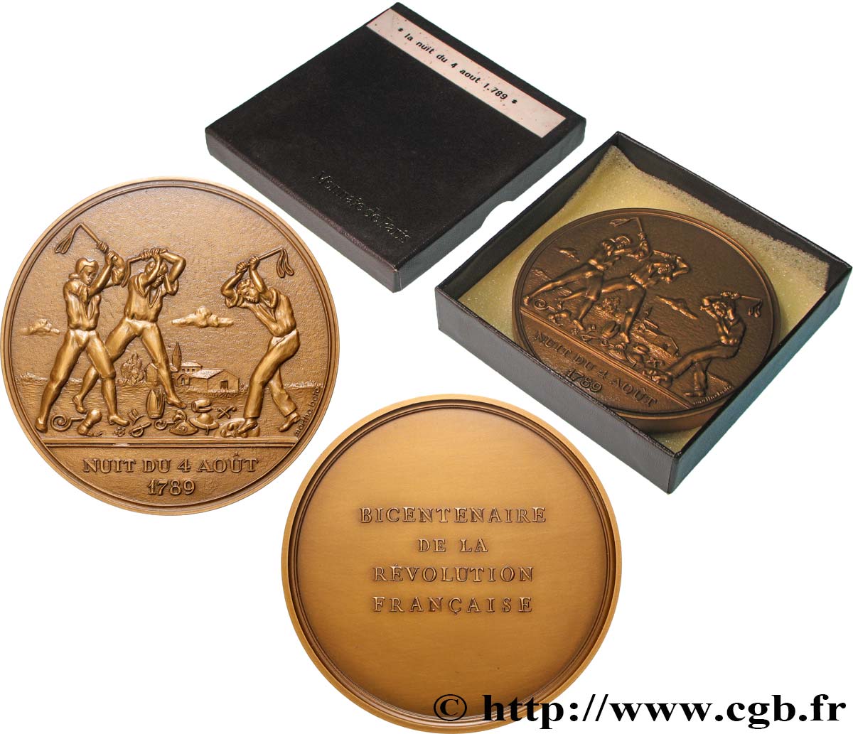 CINQUIÈME RÉPUBLIQUE Médaille, Bicentenaire de la Révolution, Nuit du 4 août 1789 SUP+