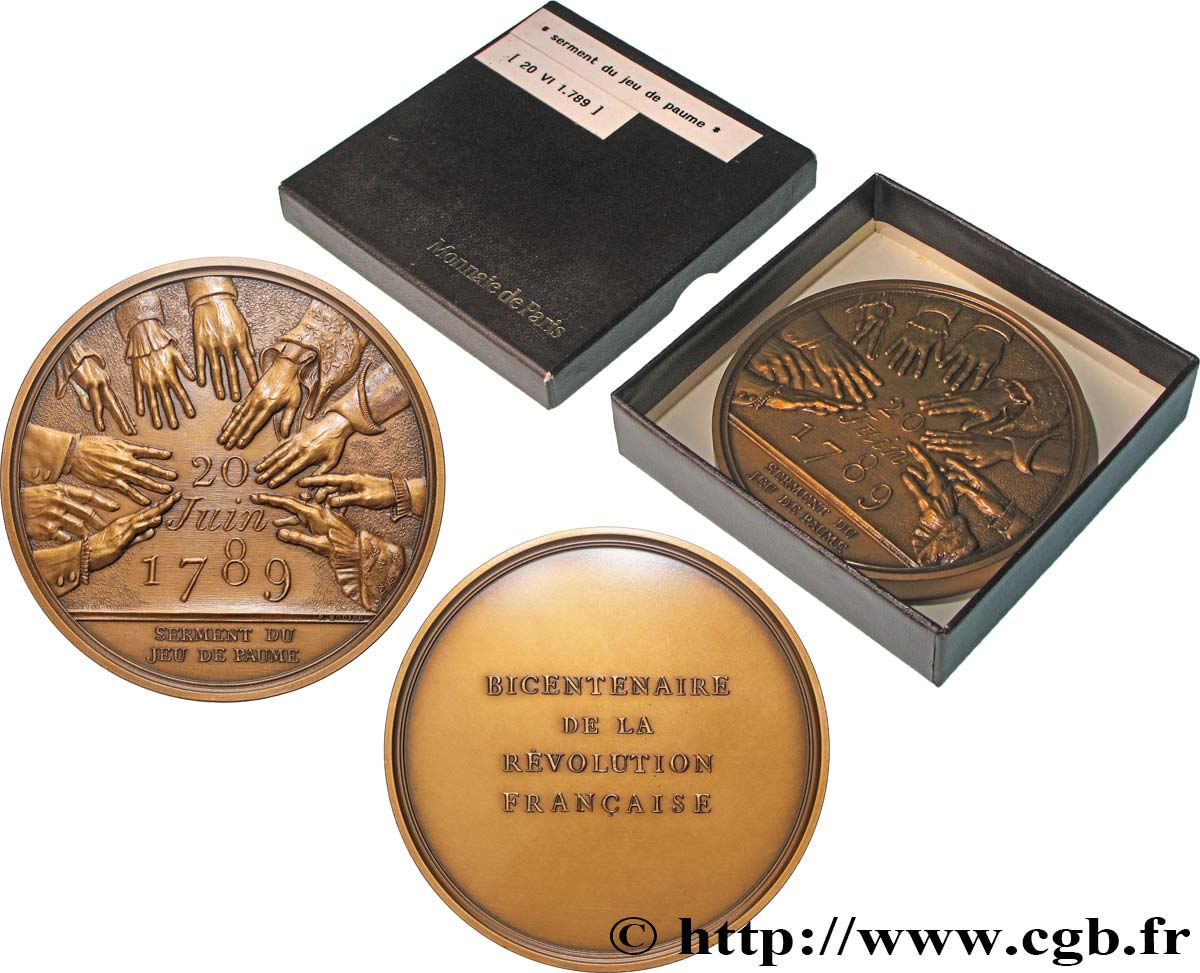 FUNFTE FRANZOSISCHE REPUBLIK Médaille, Bicentenaire de la Révolution, Serment du jeu de Paume VZ+