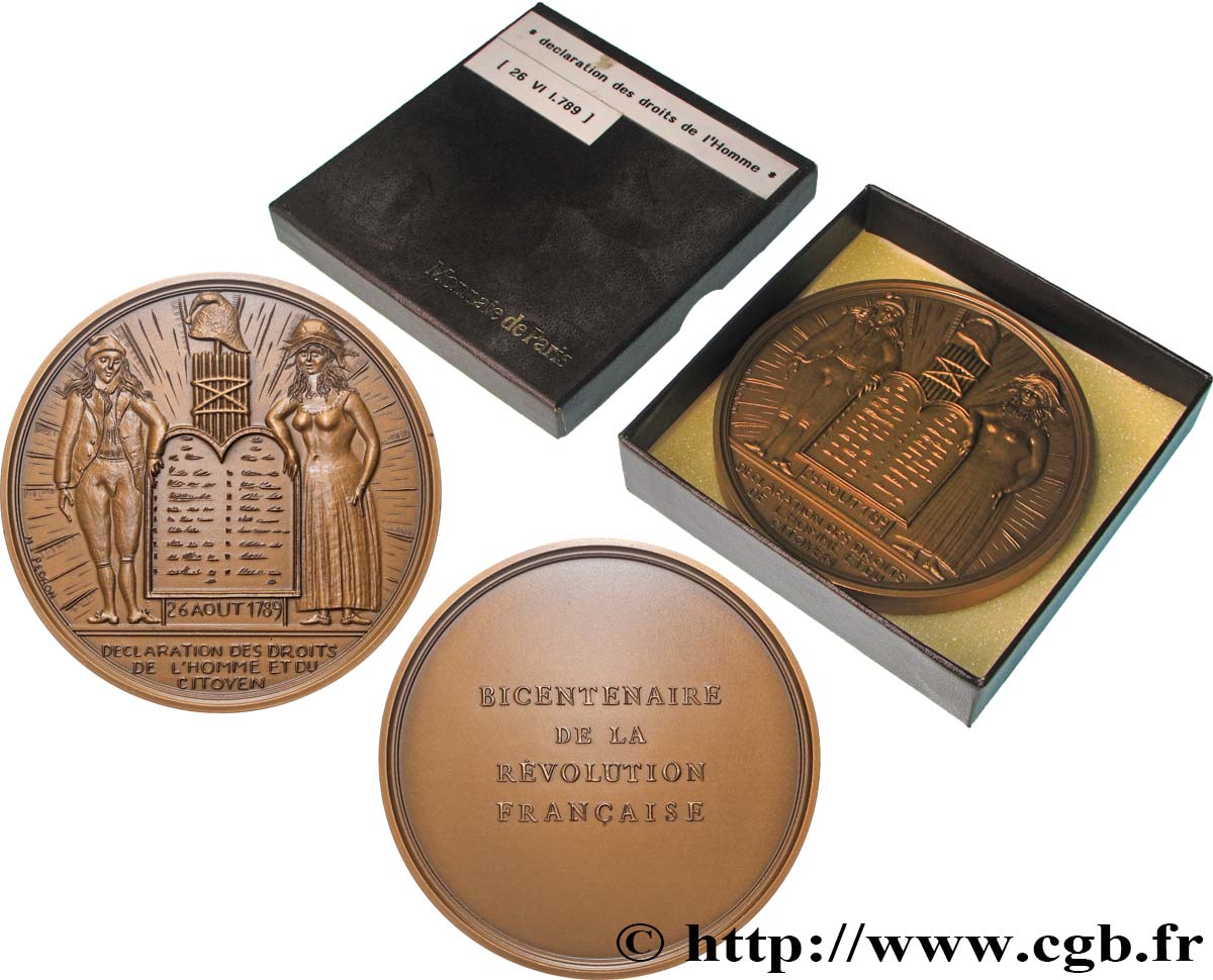 FUNFTE FRANZOSISCHE REPUBLIK Médaille, Bicentenaire de la Révolution, Déclaration des droits de l’homme et du citoyen VZ+