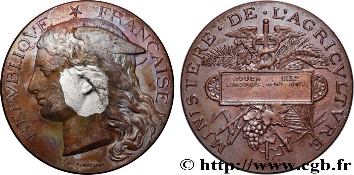TROISIÈME RÉPUBLIQUE Médaille, Concours régional agricole  TB+/TTB