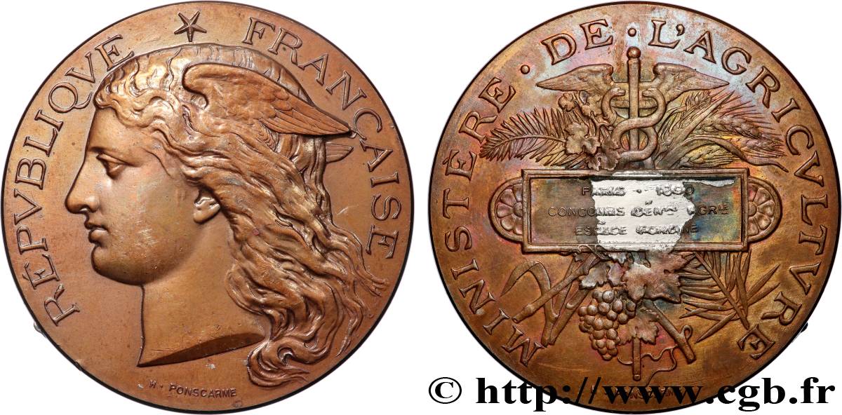 TERCERA REPUBLICA FRANCESA Médaille, Concours général agricole, espèce porcine MBC